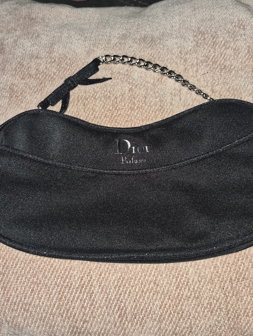 Dior Beauty Black Cosmetic Bag/ Wristlet With Chain And Bow